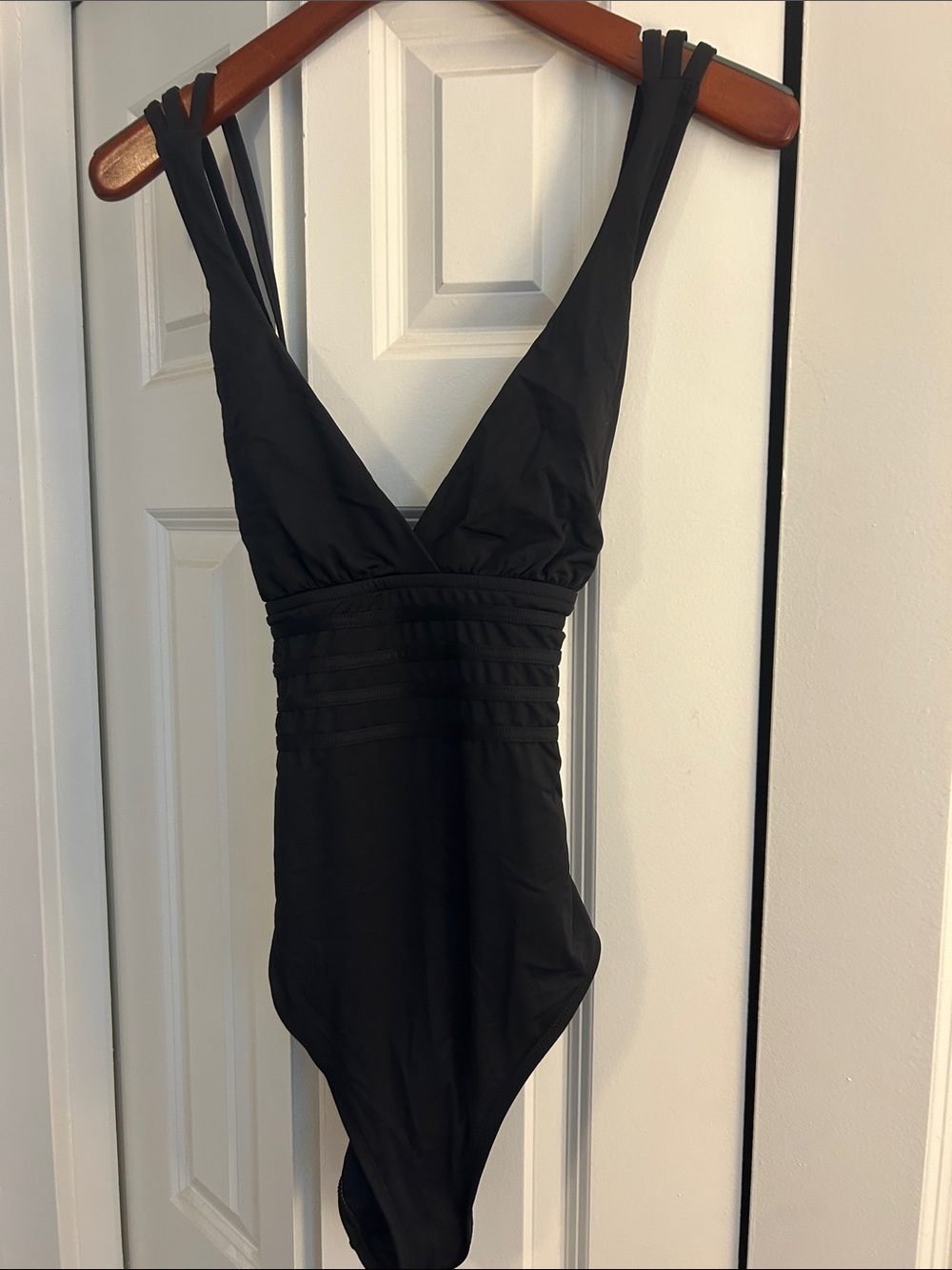 La Blanca Black V-Neck One-Piece Swimsuit